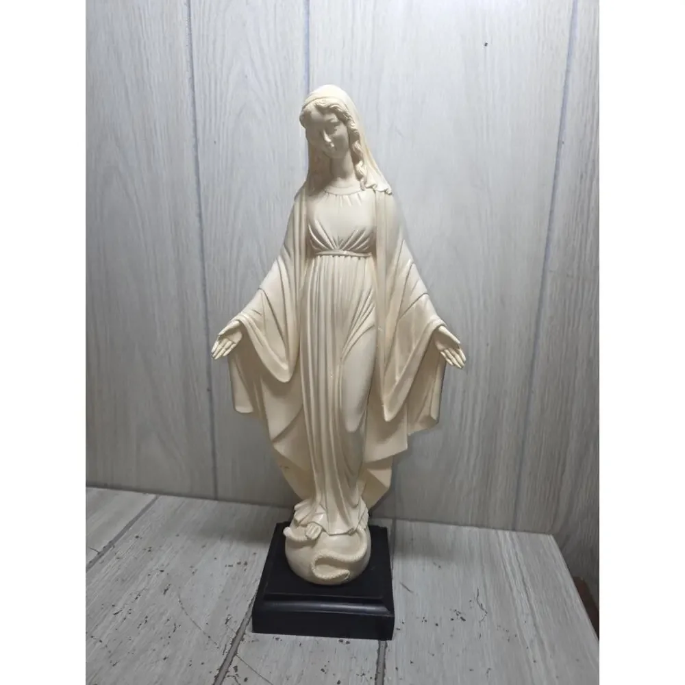 Vtg Bianchi Statue Virgin Mary Our Lady Madonna Wood Base Open Arms Italy